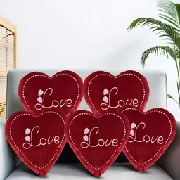 Kuber Industries Red 5 Pieces Embroidered Heart Shaped Pre-Filled Cushions-11