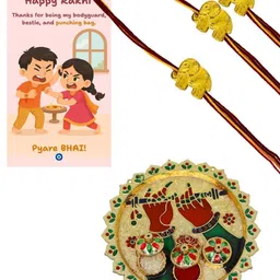 Anouk Set of 3 Elephant Rakhis With Greeting Card & Roli Chawal image 2