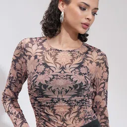 Tokyo Talkies Printed Full Sleeves Round Neck Bodysuit-image-5