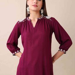 Kalavrund Creation Embroidered Mandarin Collar Top-image-44