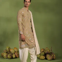KALPRAAG Men Ethnic Motifs Embroidered Regular Sequinned Kurta with Patiala & With Dupatta image 5