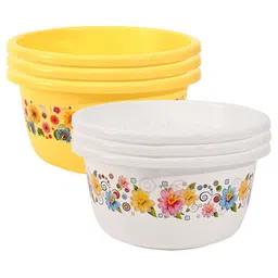 Kuber Industries White & Yellow 6 Pieces Floral Printed Bath Tubs 40 L Each-image-22