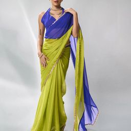 Kalista Colourblocked Sequinned Pure Chiffon Ready to Wear Saree-17