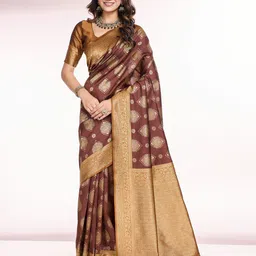 RICH & ROMAN Woven Design Zari Pure Silk Banarasi Saree-image-46