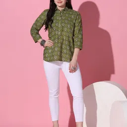 BAESD Women Band Collar Floral Printed Cotton Shirt Style Top-image-100