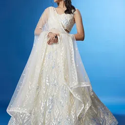 ODETTE Embroidered Sequinned Net Semi-Stitched Lehenga & Unstitched Blouse With Dupatta-picture-23