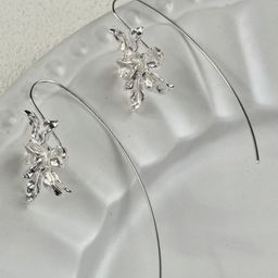 KRENOZ Silver-Plated Floral Textured Hook Design Drop Earrings-53