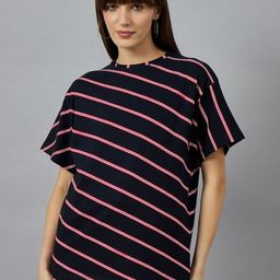 98 Degree North Striped Round Neck Drop-Shoulder Sleeves Cotton T-shirt-image-35