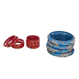 SOMIL Women Blue & Red Pack Of 12 Handmade Traditional Glass Bangle Set-picture-8