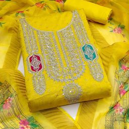 BlissFlair Embroidered Sequinned Chanderi Silk Unstitched Dress Material-image-52