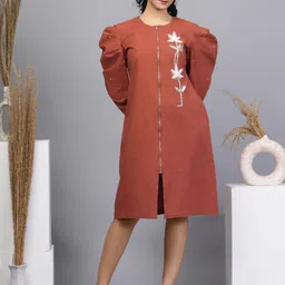 Kaftanize Women Embroidered Cotton A-Line Dress-image-53