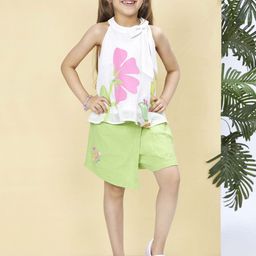 Peppermint Girls Printed Round Neck Top with Skirt-image-84