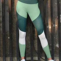 Soie Women's High-Waist Compression Waistband Ankle-Length Leggings With Tri-Color Block-31