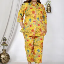 Swasti Floral Printed Pure Cotton Shirt With Trousers Co-Ords-image-5