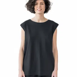 NOTWILD Women Solid Round Neck Cotton T-shirt-picture-5