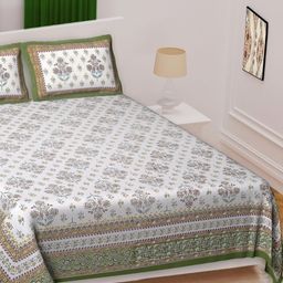 Texstylers Green & White Floral Printed Cotton 144 TC Queen Bedsheet with 2 Pillow Covers-picture-39