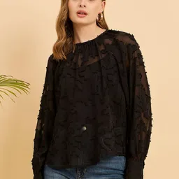 JUNE & HARRY Women Floral Self Design Cuffed Sleeves Top-picture-27