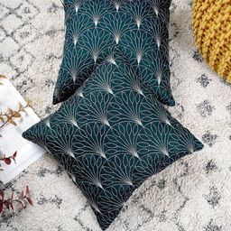 Ratan Cart Teal And White 2 Pieces Embroidered Square Cotton Cushion Covers-image-32