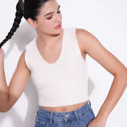 SHOWOFF Women Self Design Sleeveless Crop Top-image-85