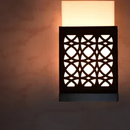 Gojeeva Black & White Textured Wooden Square Shaped Wall Lamp-13