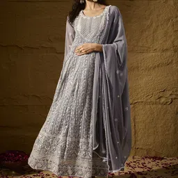 Miss Ethnik Embroidered Anarkali Gown With Dupatta-picture-24