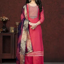 HERE&NOW Floral Embroidered Modal Chanderi Unstitched Dress Material-picture-46