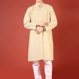 V-Mart Men Floral Regular Thread Work Pure Cotton Kurta with Pyjamas-42