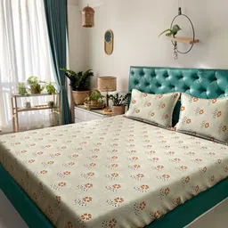 Myntra Elegant Homes Yellow Printed Pure Cotton 400TC Fitted King Bedsheet Set 2.5 x 2.25m-picture-34