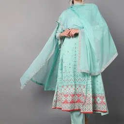 KALINI Ethnic Motifs Printed Empire Anarkali Kurta with Trousers & Dupatta-image-1