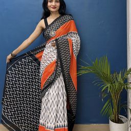 HERE&NOW Kalamkari Printed Pure Cotton Bagru Saree-image-83