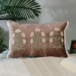 NISRAG HOME Brown & Green Ethnic Motifs Velvet Rectangle Cushion Covers-image-7