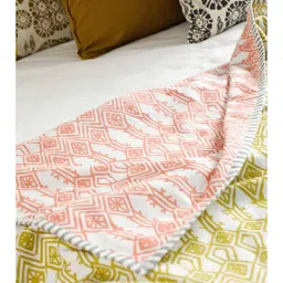 FREEDOM TREE Lime Green & White Geometric Printed Cotton AC Room Double Bed Dohar-image-3
