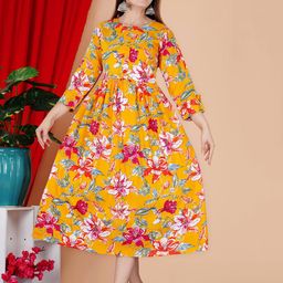 FebQ Women Floral Printed Pleated Detail Fit and Flare Midi Dress-image-54
