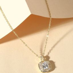 Cierra Gold-Plated Zircon Studded Square Shaped Pendant With Chain-image-22