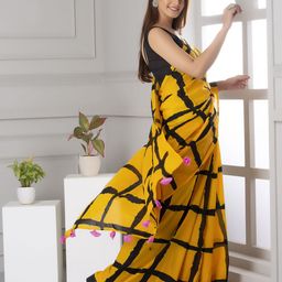 JAIPURI PRINT Checked Pure Cotton Block Print Saree image 2