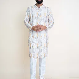 KUNDALI KAKSHAY Men Ethnic Motifs Embroidered Regular Mirror Work Kurta with Pyjamas-picture-54