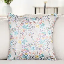 Vendola White & Blue Floral Embroidered Velvet Square Shaped Cushion Covers-11
