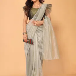 PATLANI STYLE Beautiful  Soft Twill net saree with solid Woven unstitched blouse image 1