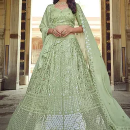 Fusionic Embroidered Sequinned Semi-Stitched Lehenga & Unstitched Blouse With Dupatta-11