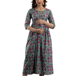 SHOOLIN Floral Print Maternity Fit & Flare Maxi Dress-image-34