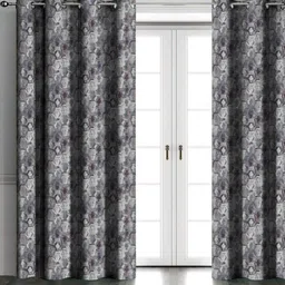 Aura Grey & White Set of 2 Geometric Black Out Door Curtain-9