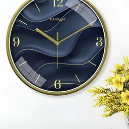 RANDOM Yellow & Blue Printed Round Contemporary Wall Clock-46