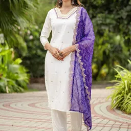 Divyadham Textiles Women Paisley Embroidered Regular Thread Work Kurti with Pyjamas & With Dupatta-picture-7