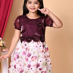 BARKAT DESIGNING PLANET Floral Puff Sleeve Chiffon A-Line Dress-24