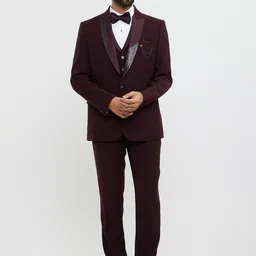 Twamev Men Wine Men Embroidered Double Breasted 5-Piece Suits-image-20