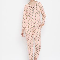 MJ LIFE STYLEWomen's Pink Printed Crepe Night Suit Set-image-90