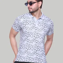 STELVIN Men Cement Printed Polo Collar Raw Edge T-shirt-picture-23