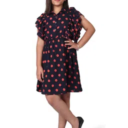 SILK SPARROW Polka Dot Print Georgette Fit & Flare Dress-29