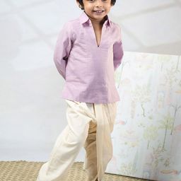 MIRALI Rohit Boys Shirt Collar Pure Cotton Short Kurta With Trousers-image-87