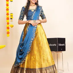 Fabcartz Embroidered Beads and Stones Semi-Stitched Lehenga & Unstitched Blouse With Dupatta-picture-16